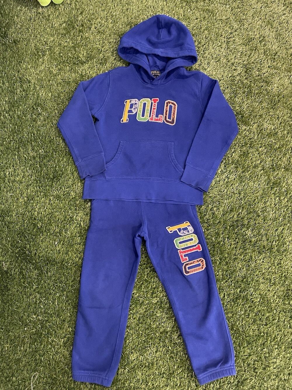 Polo Ralph Lauren Boys Royal Blue Fleece Hoodie Sweatpants Set Size S/P 8